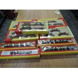 Five Hornby 00 gauge Wagon Packs and four Hornby 00 gauge Carrioages, al boxed