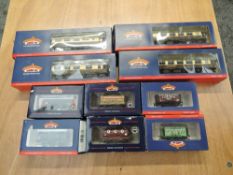 Four 00 Bachmann Carriages and six Bachmann 00 gauge Wagons, al boxed