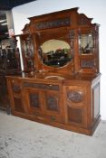 A Victorian mahogany mirror back sideboard having carved detail to drawers and doors, width approx