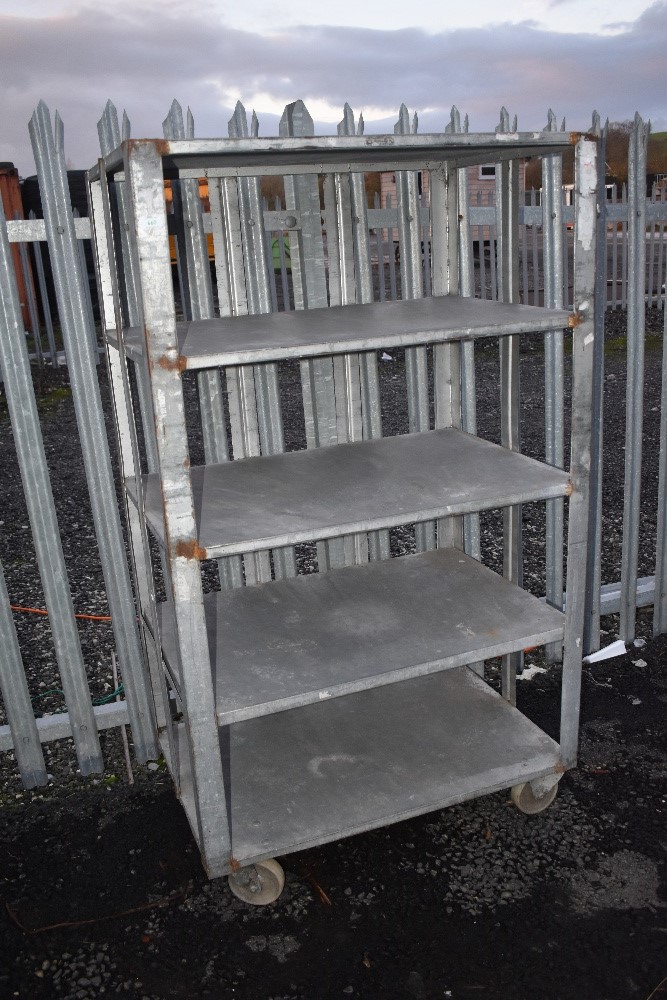 An aluminium trolley (possibly bakery related)