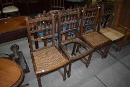 A set of four Victorian bedroom chairs two with cane seat, one with no seat and one with ply seat