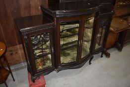 A Victorian dark stained display cabinet, damage to legs