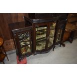 A Victorian dark stained display cabinet, damage to legs