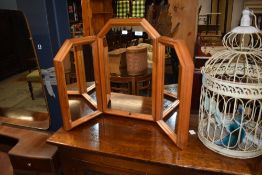 A modern pine triptych dressing table mirror