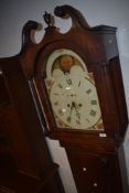 A 19th Century oak and mahogany longcase clock having painted moon phase dial, 8 day movement,