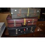 Three vintage suitcases, not leather