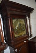 An 18th Century and later oak longcase clock having square pillar hood with 8 day movement and bras