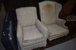 Two easy chairs including Queen Anne style wingback
