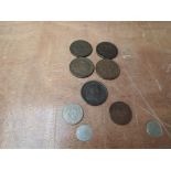 Seven USA Coins, 1867 5 Cent, 1864 2 Cent, 1818 1 Cent, 1835 1 Cent, 1837 1 Cent, 1836 1 Cent and