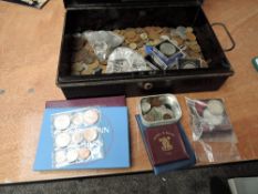 A collection of GB & World Coins in metal cash tin including 1970 & 1977 Year Sets, three Canada