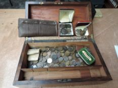 A Victorian lap Desk containing mainly GB Copper Coins including eleven 1912 Half Pennies, 1797