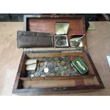 A Victorian lap Desk containing mainly GB Copper Coins including eleven 1912 Half Pennies, 1797