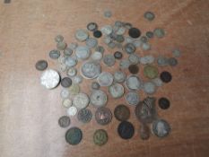 A collection of GB & World Coins including Silver with a 1819 Crown seen along with Tokens etc