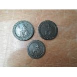 Two Cartwheel Twopences, one countermarked 'Gibbons' and One Cart Wheel Penny, all 1797