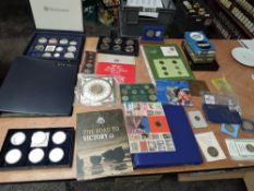 A box of mixed vintage Coins 1799 to modern, Coin Sets, Medallions etc including two Coin Albums, F