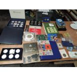 A box of mixed vintage Coins 1799 to modern, Coin Sets, Medallions etc including two Coin Albums, F