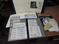 A box of mixed Stamps inclum an album of The History of WW2, Isle of Man mint, Coin Covers etc