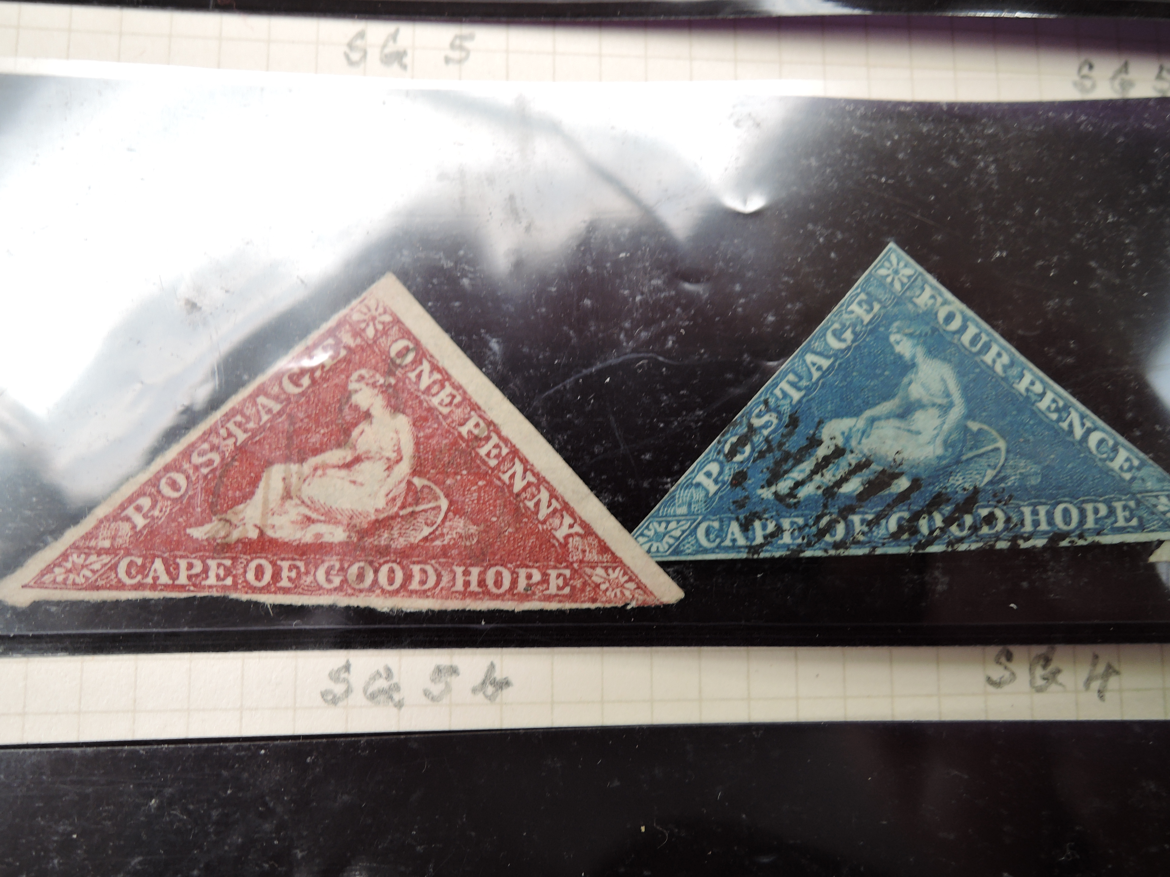 A collection on two pages of South Africa Cape of Good Hope Triangular Stamps, all 31 used, 1853 - Image 6 of 19
