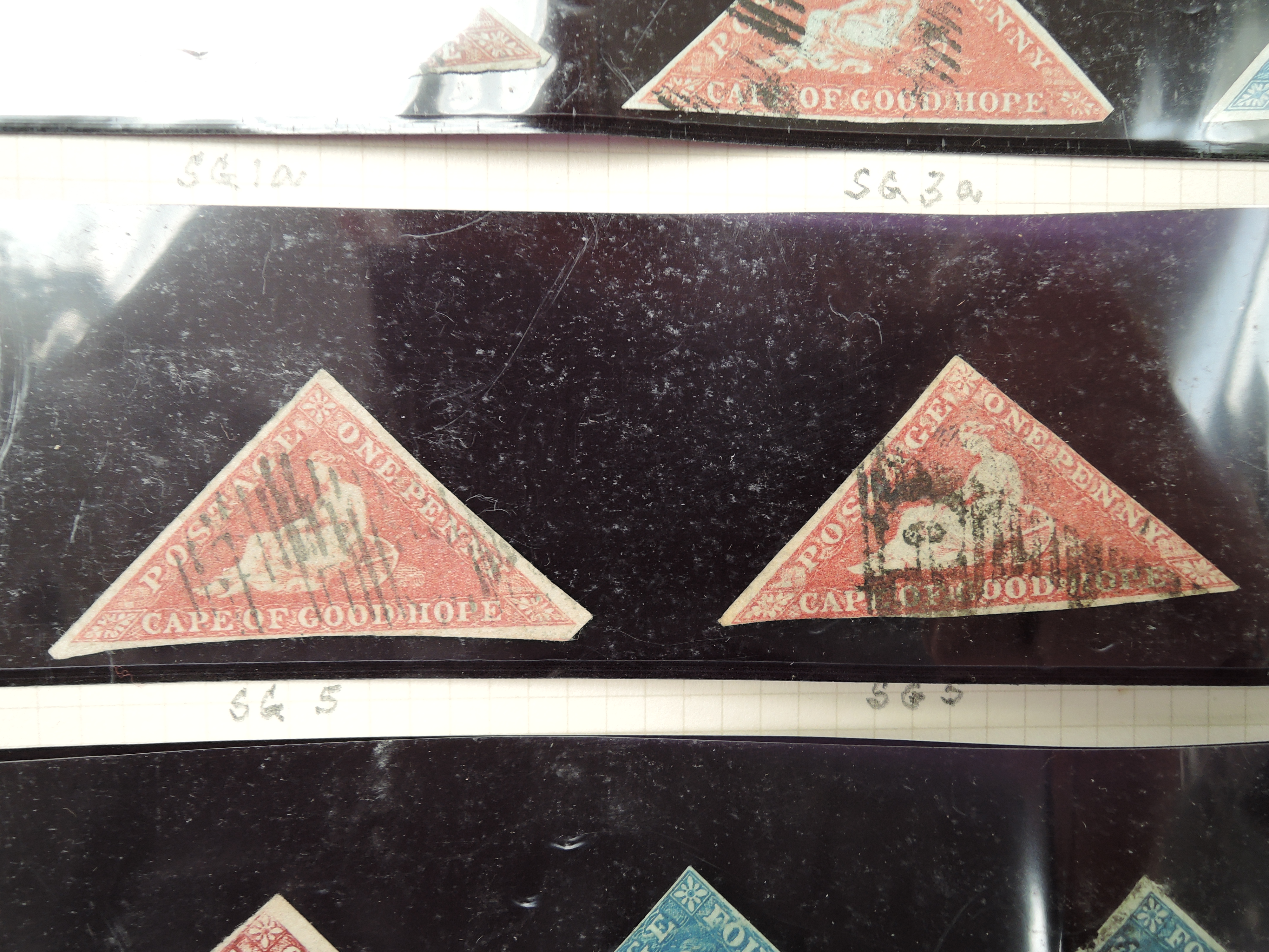 A collection on two pages of South Africa Cape of Good Hope Triangular Stamps, all 31 used, 1853 - Image 3 of 19