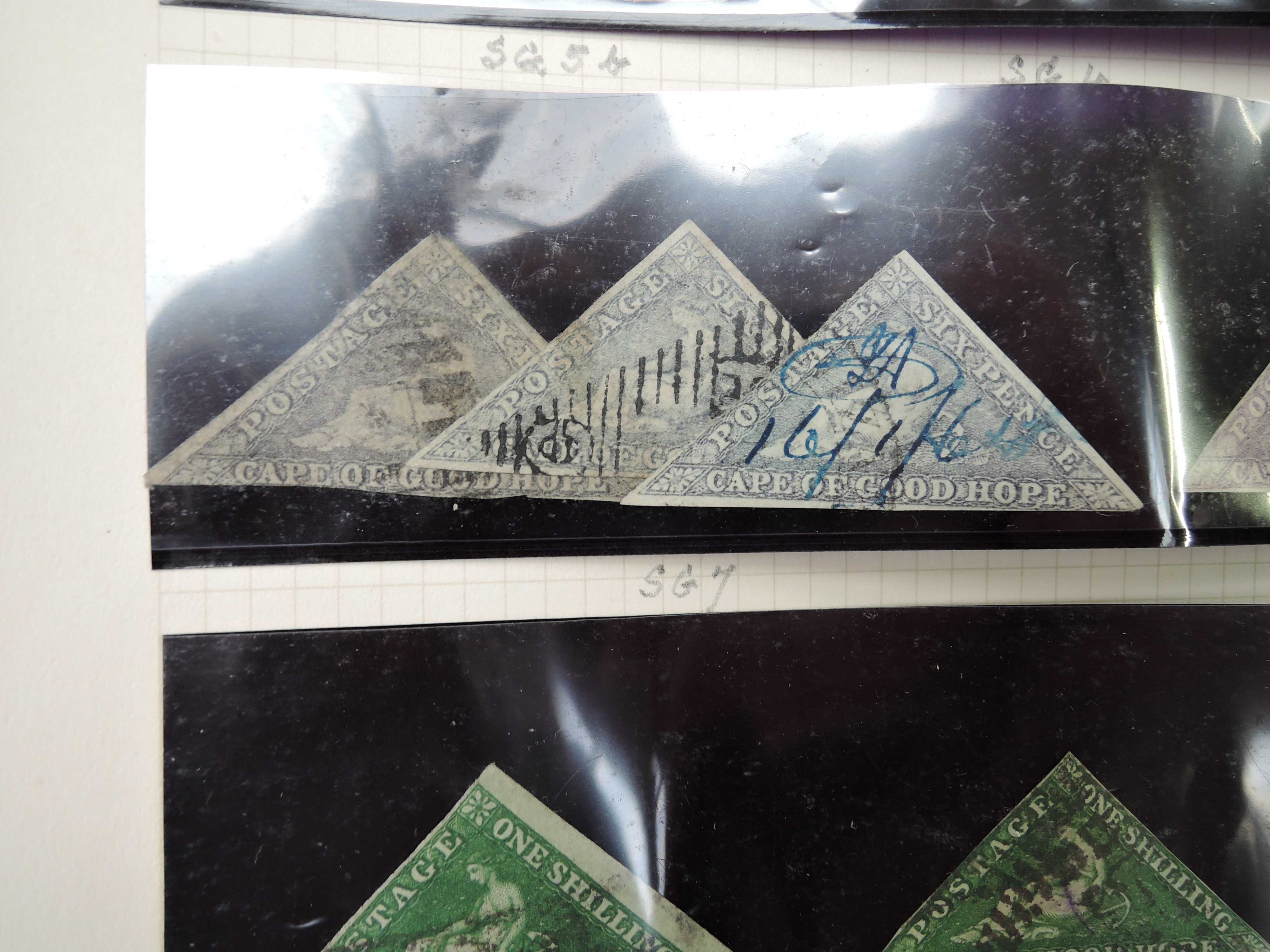 A collection on two pages of South Africa Cape of Good Hope Triangular Stamps, all 31 used, 1853 - Image 8 of 19