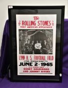 A Rolling Stones repro gig poster - framed and in excellent condition - measures 50 x 70