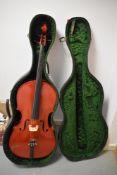 A modern Chinese cello in traditional plush lined case, no bow