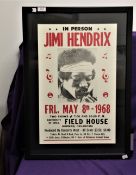 A repro framed Jimi Hendrix gig poster in excellent condition - measures 50 cm by 70 cm