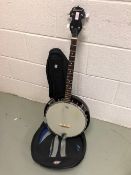 A Bowwood banjo in padded gig bag