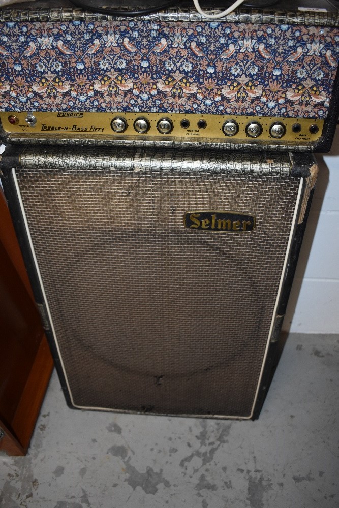 A rare vintage Selmer Treble N Bass 50 amp (working but some crackle) with Selmer 'David' cabinet