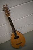 A moder natural wood flat back teardrop mandolin, unlabelled, possibly Luthier made