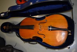 A Stentor Student II Cello in royal blue shell velvet lined case, no bow
