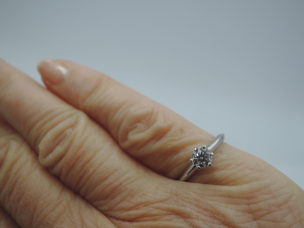 A Tiffany diamond solitaire ring, having a brilliant cut diamond approx 0.38ct VS1, colour grade I - Image 2 of 6