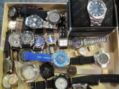 A large selection of wrist watches including Bulova, Raymond Weil, Blandford, Avia, Boss, Seiko etc