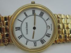 A gent's 18ct gold plated quartz wrist watch by Louis Erard no: 09270762 having a Roman numeral dial