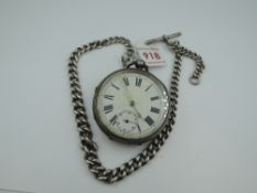 A silver key wound pocket watch having Roman numeral dial with subsidiary seconds in a silver case