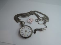 A lady's Swiss white metal key wound pocket watch having Roman numeral dial to decorative face in