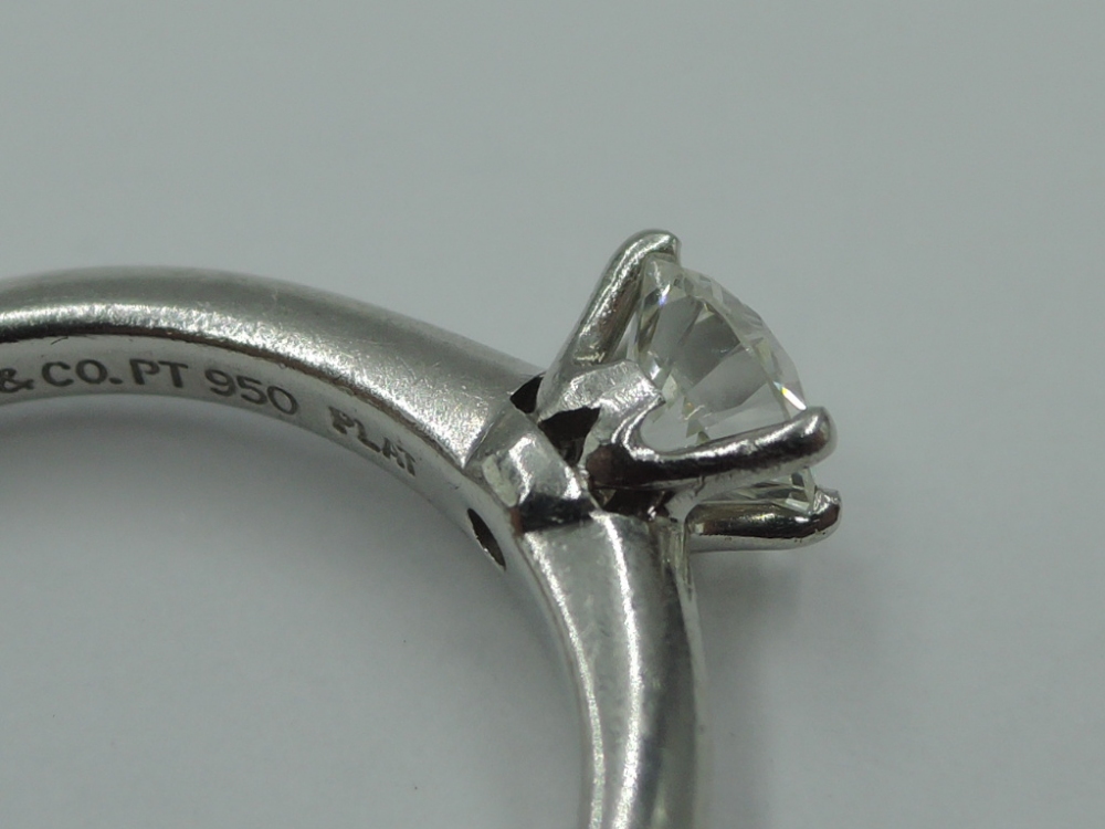 A Tiffany diamond solitaire ring, having a brilliant cut diamond approx 0.38ct VS1, colour grade I - Image 4 of 6