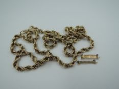 A broken 9ct gold rope chain and two ring sizing bars, approx 6.1g