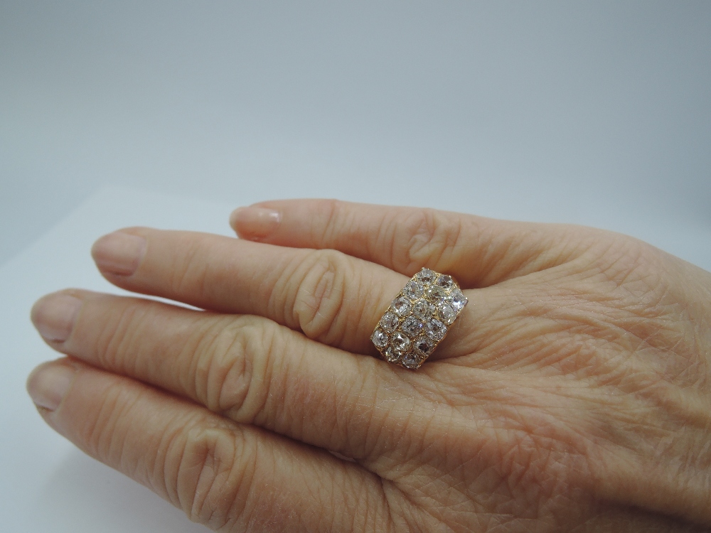 A three row diamond ring having sixteen old cut diamonds, approx 2ct total in a panel setting to - Image 5 of 5