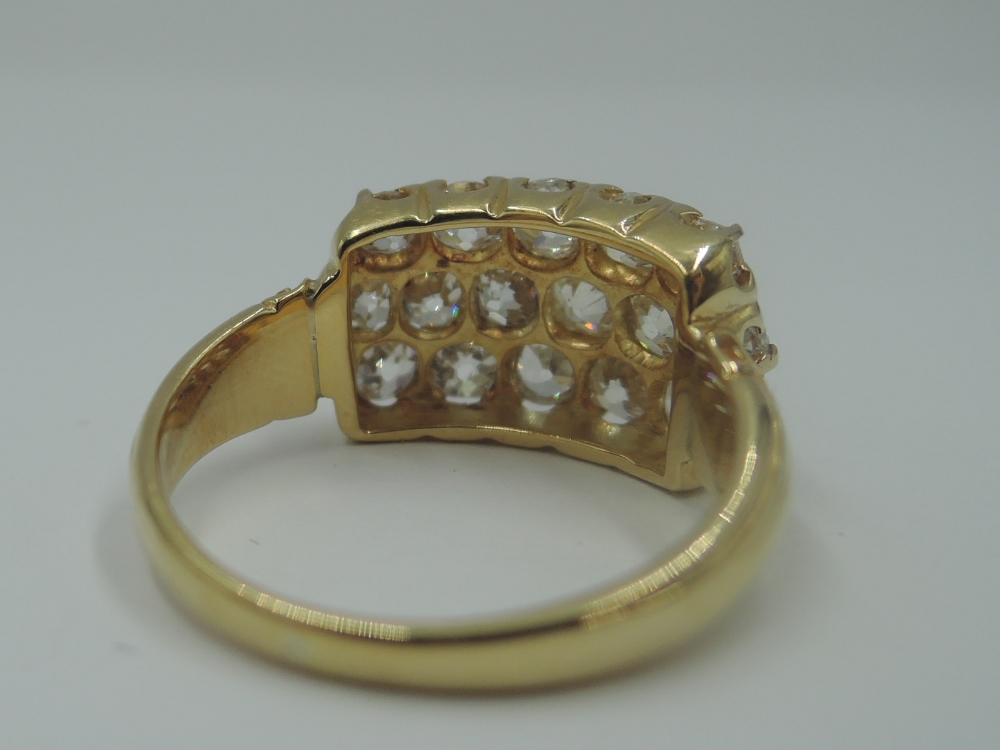 A three row diamond ring having sixteen old cut diamonds, approx 2ct total in a panel setting to - Image 3 of 5