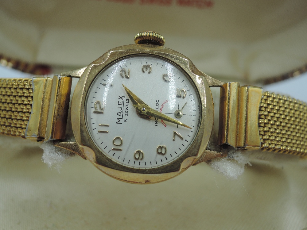 A 9ct gold wrist watch by Majex having Arabic numeral dial with subsidiary seconds to circular - Image 2 of 2