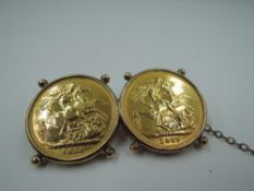 A double sovereign brooch having a 1913 & 1917 sovereign in a 9ct gold removable mount, approx 23.