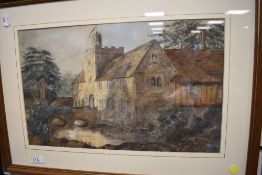 A watercolour, attributed to Ivan Cooke, Ightham Mote Kent, attributed verso, 25 x 40cm, plus