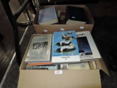 Two boxes of books including Lake district interest, vintage novels, and others of mixed and