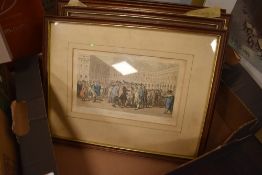 Five engravings, C19th, inc after Rowlandson, Dr Syntax, 12 x 21cm, plus frame and glazed