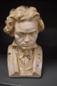 A vintage plaster cast figure head bust of composer Beethoven