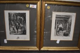 Two etchings, inc after Louis Buffet, tavern scenes, each 18 x 14cm, plus frame and glazed