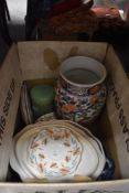 A selection of ceramics including a large Chinese hard paste imari palette vase