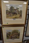 A pair of prints, after J L Chapman, bucolic countryside, signed, each 30 x 30cm, plus frame and