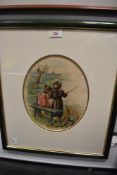 A print, Edwardian children fishing, oval study, 25 x 19cm, plus frame and glazed